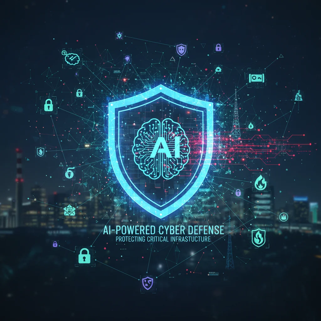 AI cybersecurity network protecting digital infrastructure with a digital shield