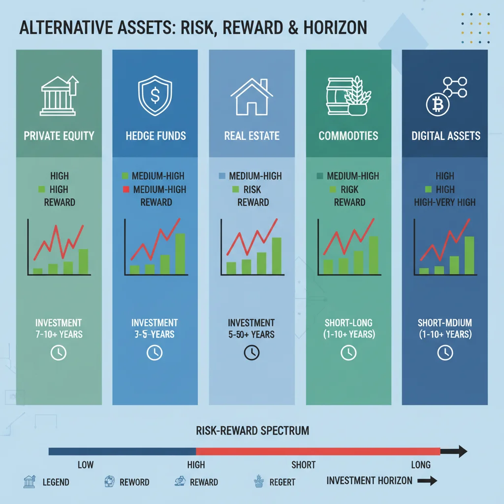 Infographic of diverse alternative asset categories and risk-reward profiles