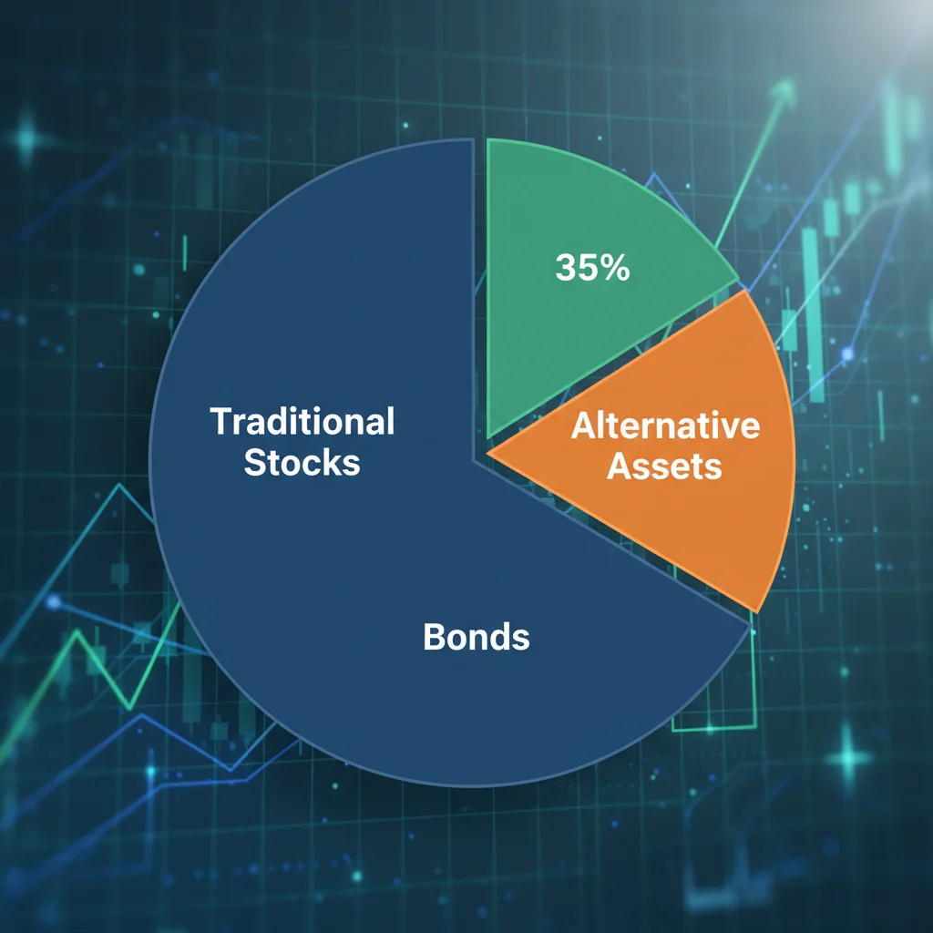 Balanced investment portfolio pie chart showing 15% alternative assets