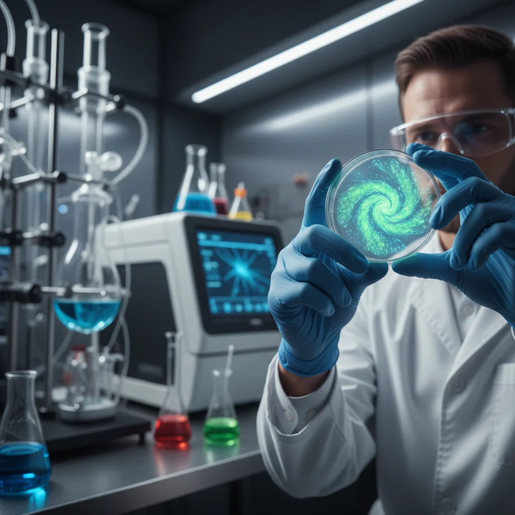 Scientist in lab researching biotechnology and pharmaceutical advancements.