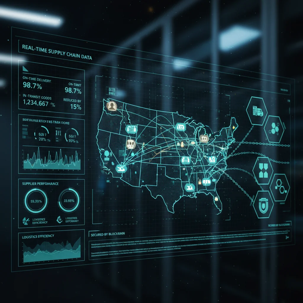 Real-time supply chain monitoring dashboard powered by blockchain for improved visibility.