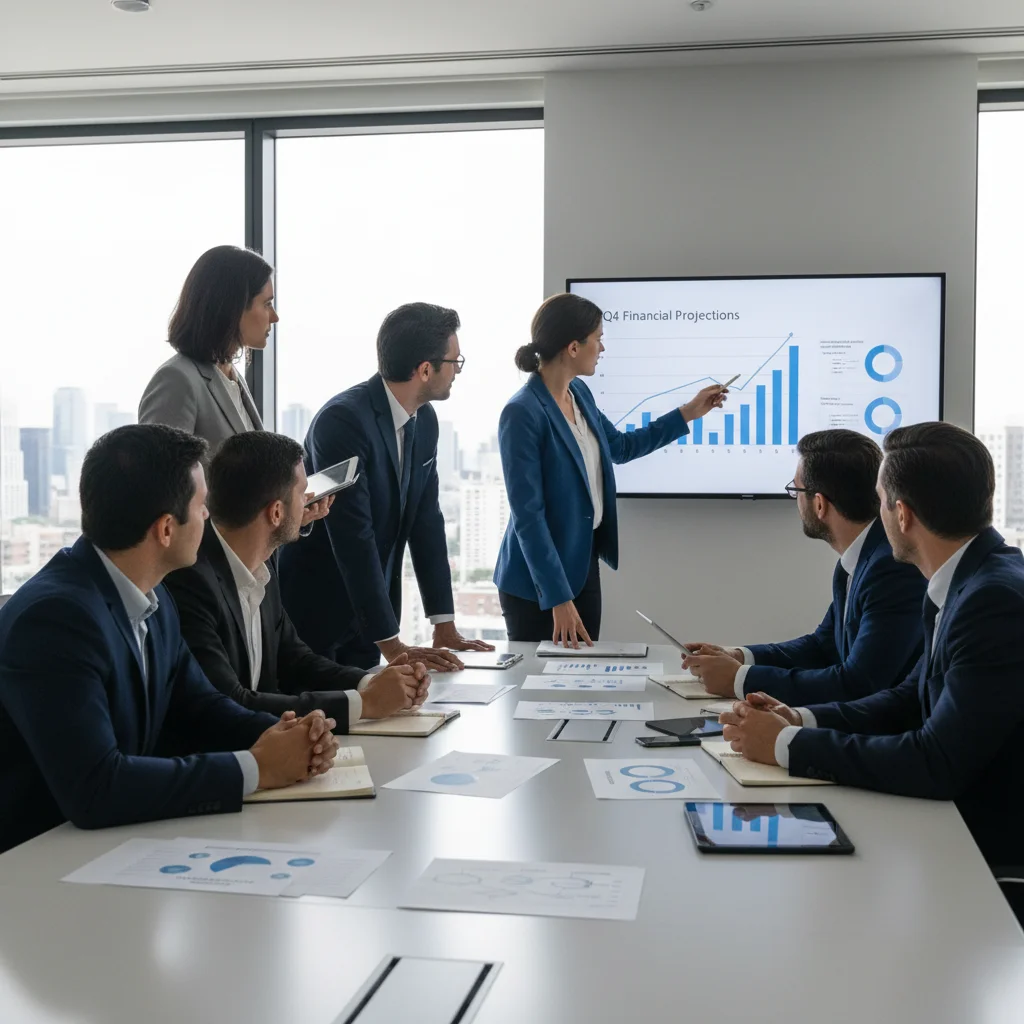 Business team discussing wage and hour compliance strategies