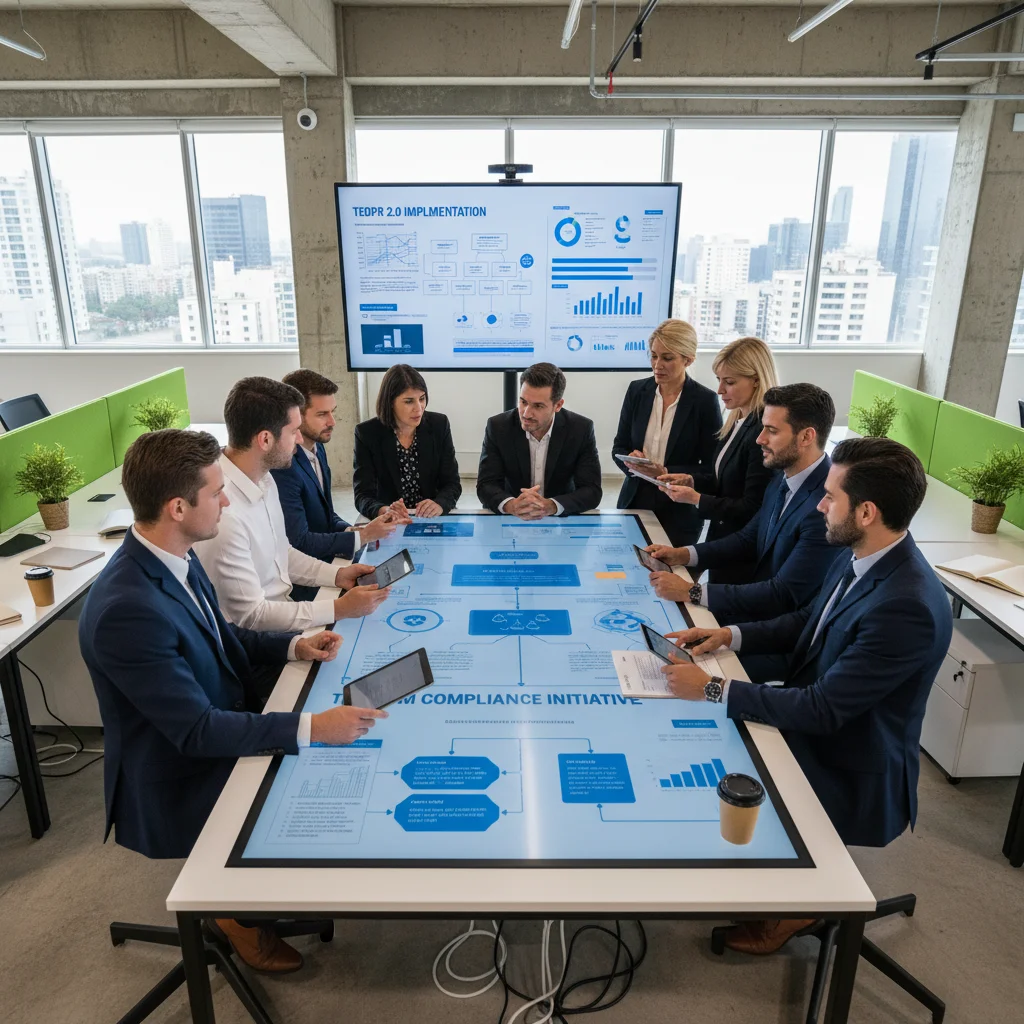 Business team collaborating on data privacy compliance documents, illustrating collective effort for CDPA amendments.