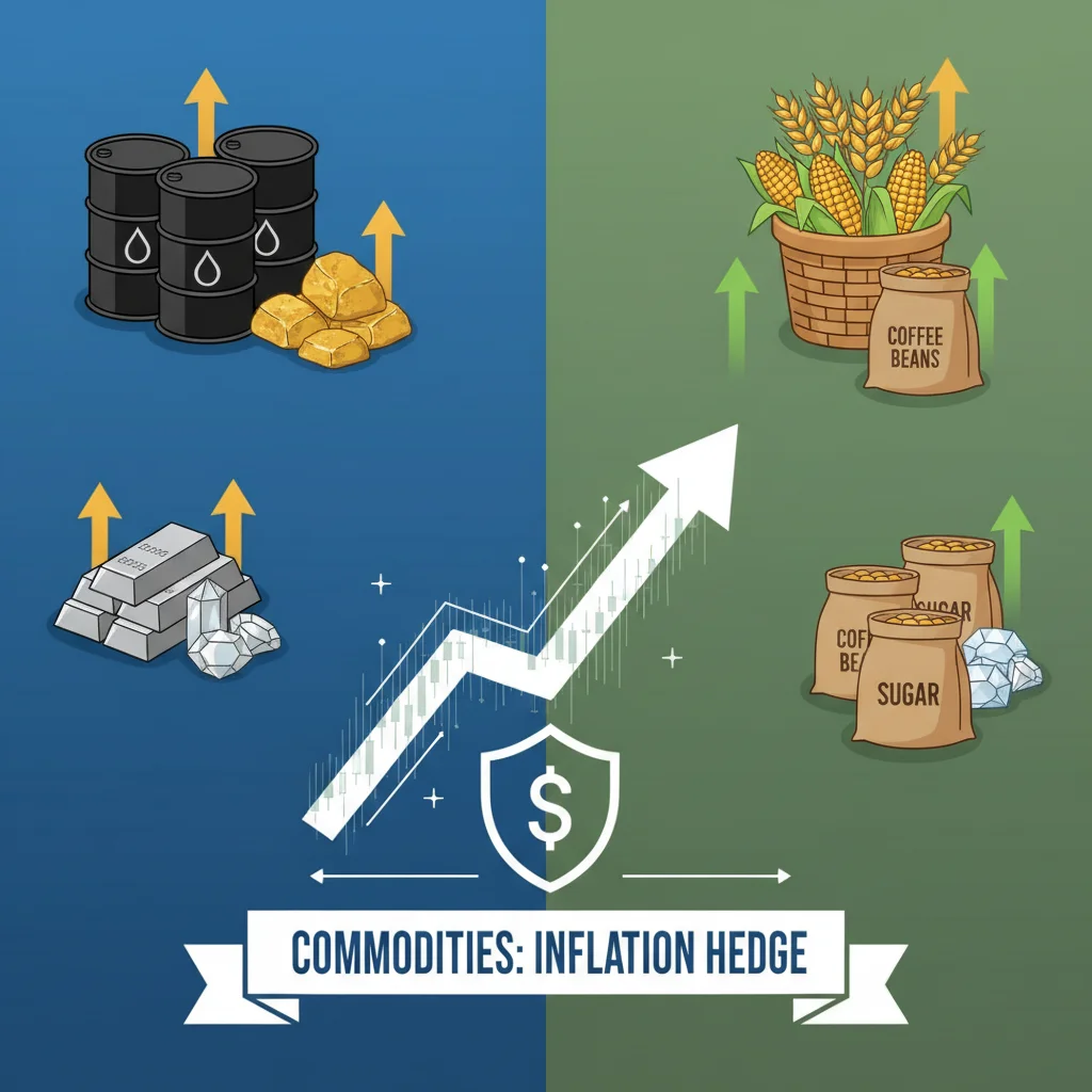 Diverse commodities including oil, gold, and corn, showing price trends