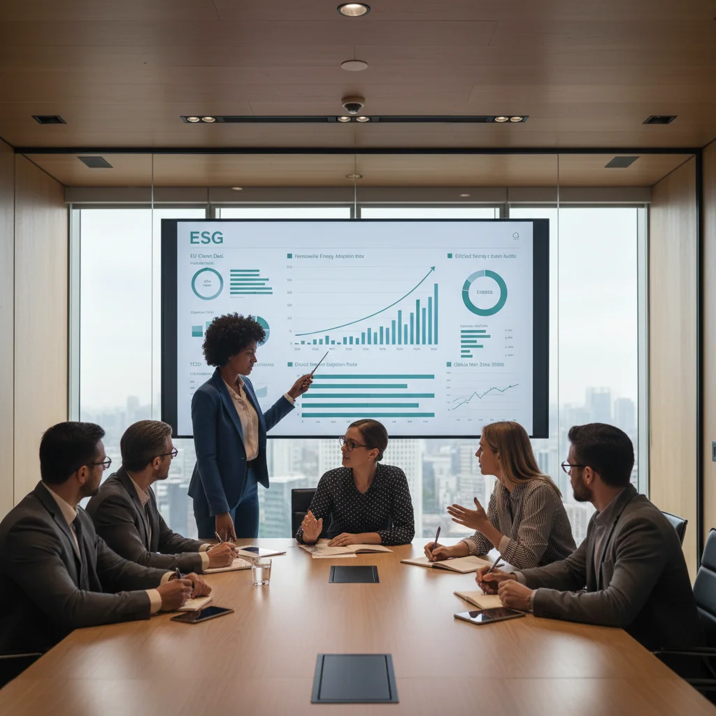 Corporate team planning ESG compliance strategies