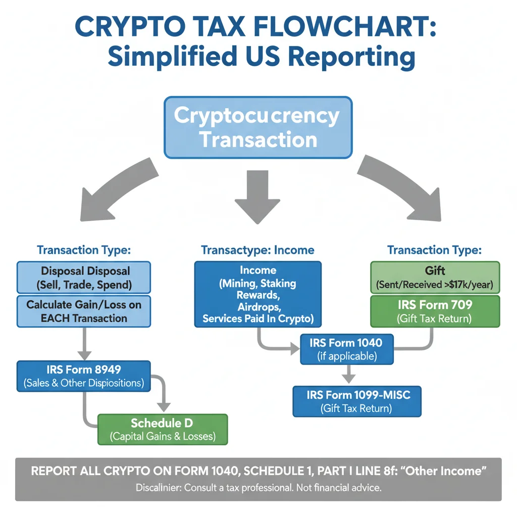 Infographic illustrating cryptocurrency transaction types and corresponding IRS tax forms