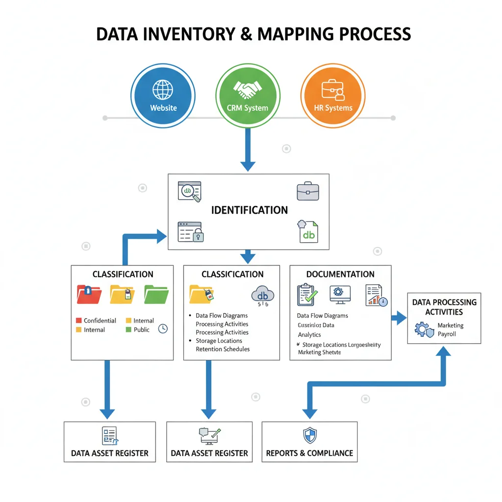 Data inventory and mapping process diagram for privacy compliance