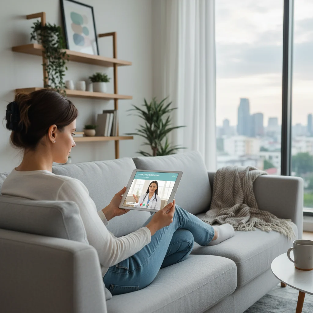 Patient using telemedicine for remote healthcare consultation.