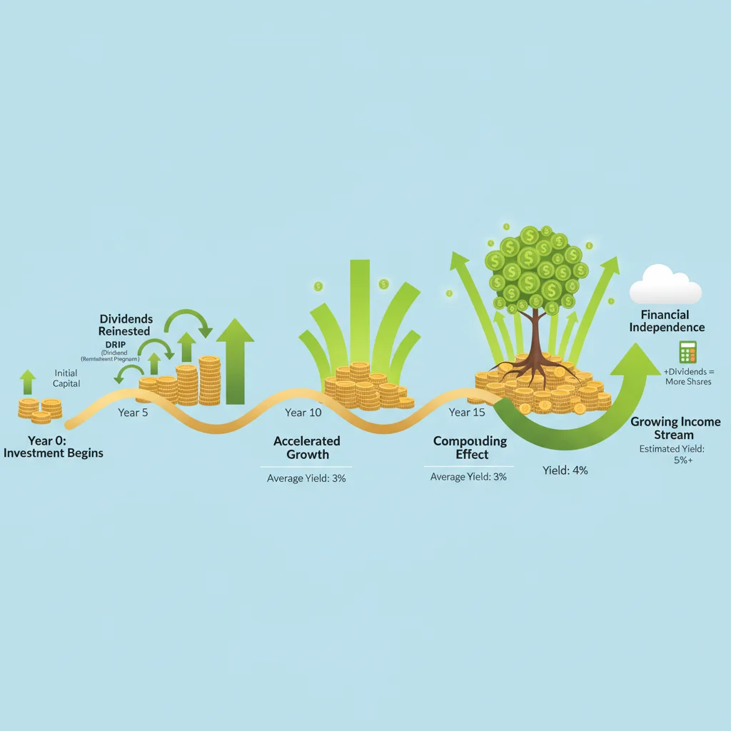 Infographic illustrating dividend reinvestment growth over time
