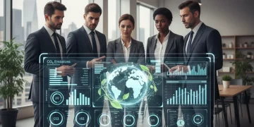 Executives reviewing SEC climate disclosure compliance data