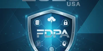 Shield safeguarding digital data, symbolizing the 2026 Federal Data Privacy Act impacting US businesses.