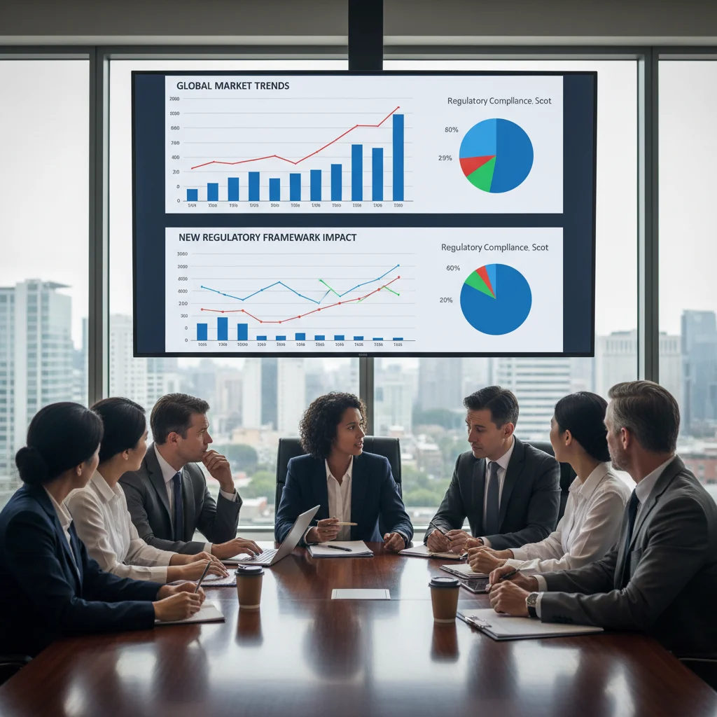 Financial executives discussing strategic responses to regulatory changes