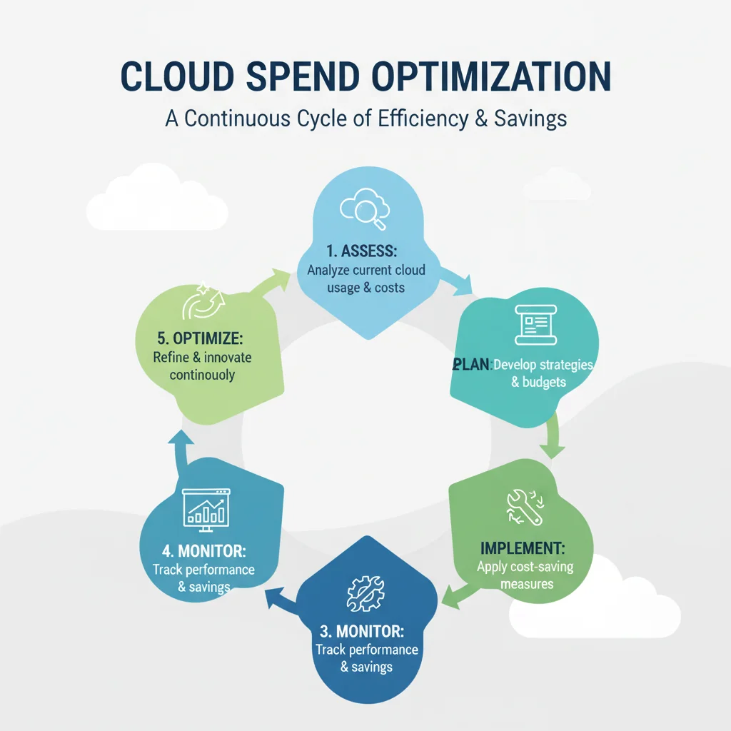 Infographic detailing a 5-step process for effective cloud spend optimization.