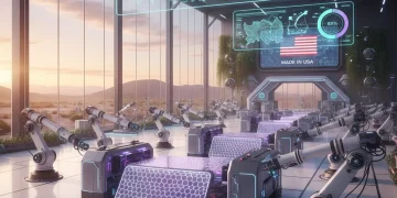 Futuristic US manufacturing plant utilizing advanced materials for sustainable production