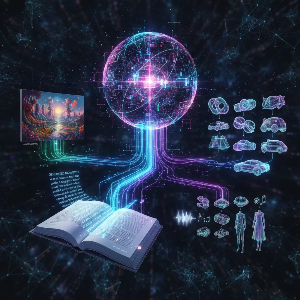 Generative AI algorithms creating diverse digital content and designs