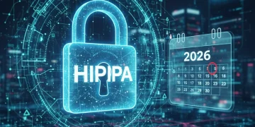 Digital lock with HIPAA text and 2026 calendar, representing future compliance