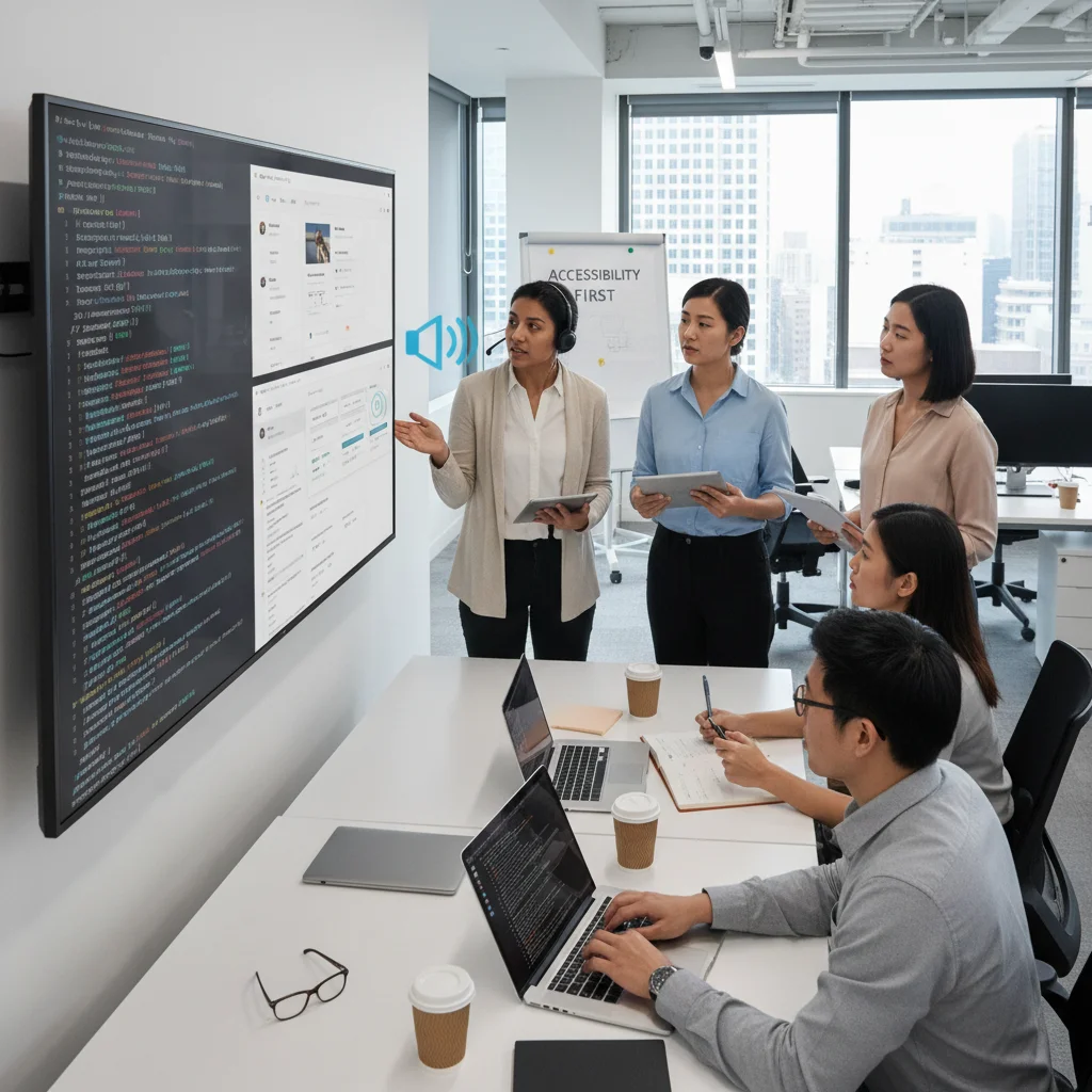 Development team implementing digital accessibility features and testing