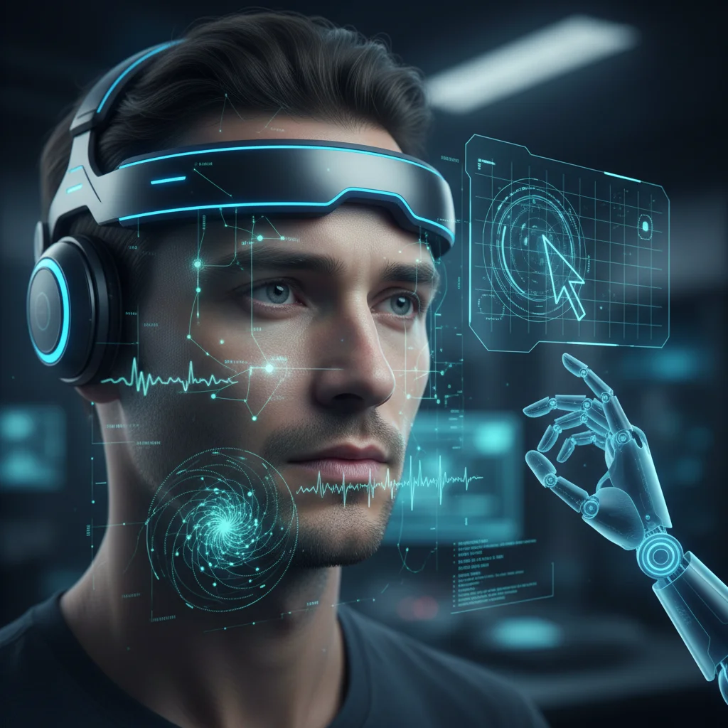 Person using non-invasive brain-computer interface headset