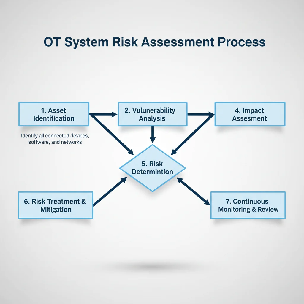 Flowchart depicting a comprehensive cybersecurity risk assessment process for OT systems.