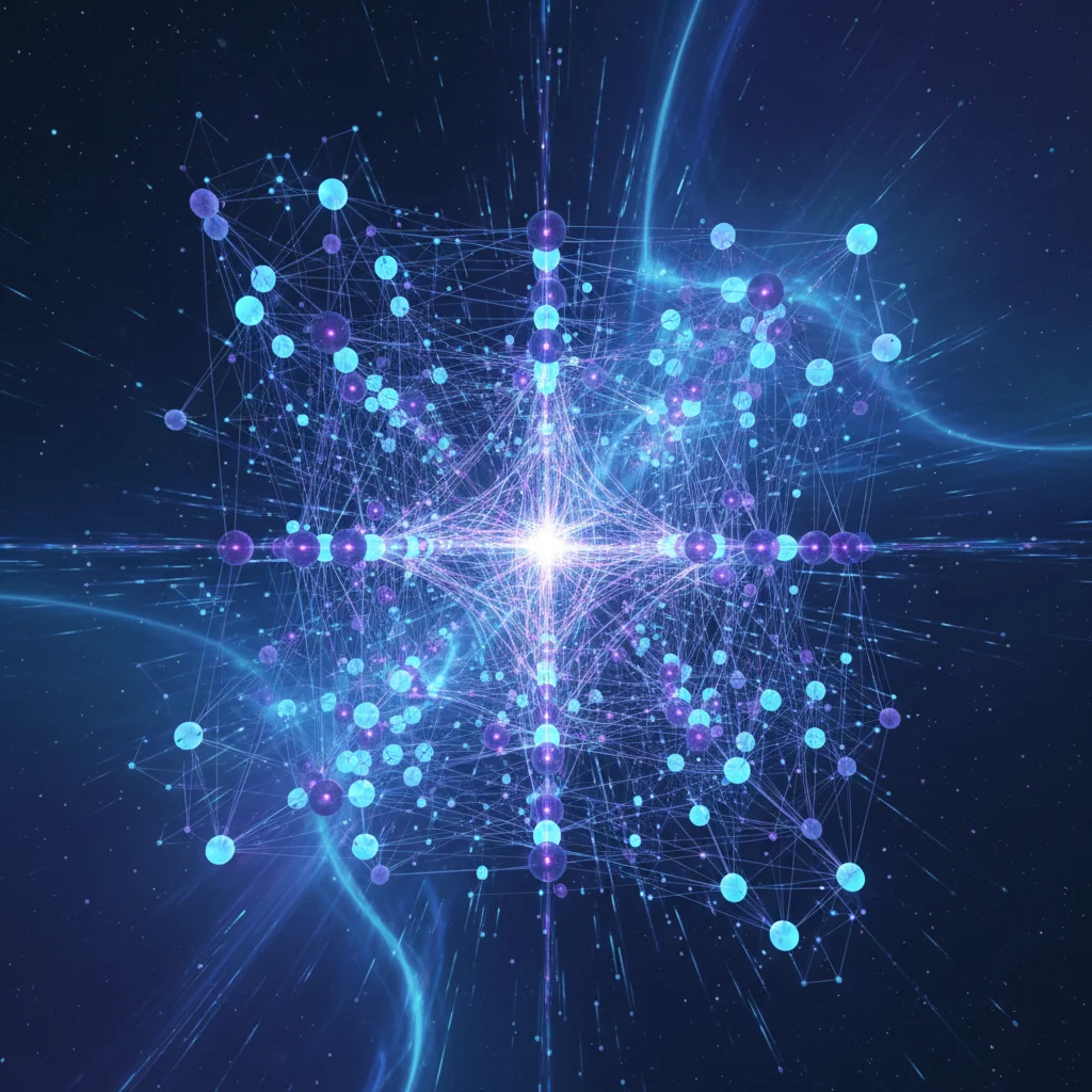 Stylized quantum computing representation with glowing qubits, symbolizing advanced computational power and future technology investments.