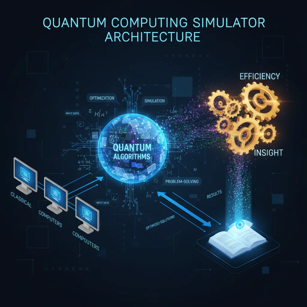 Diagram showing the architecture and data flow of a quantum computing simulator.