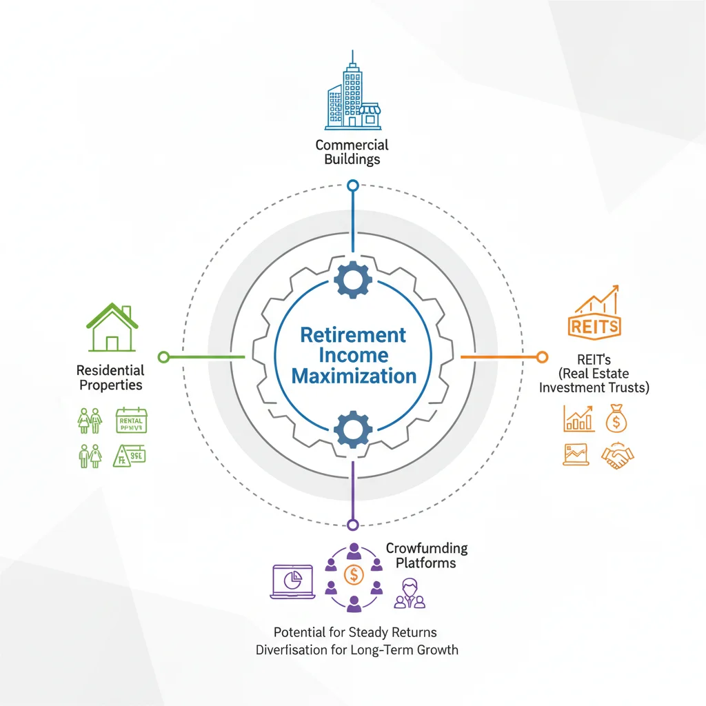 Visual representation of diverse real estate investment avenues for retirement income