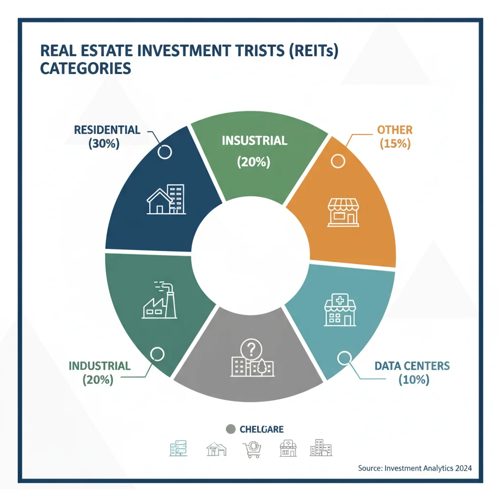 Infographic showing diverse REITs categories and their market distribution.
