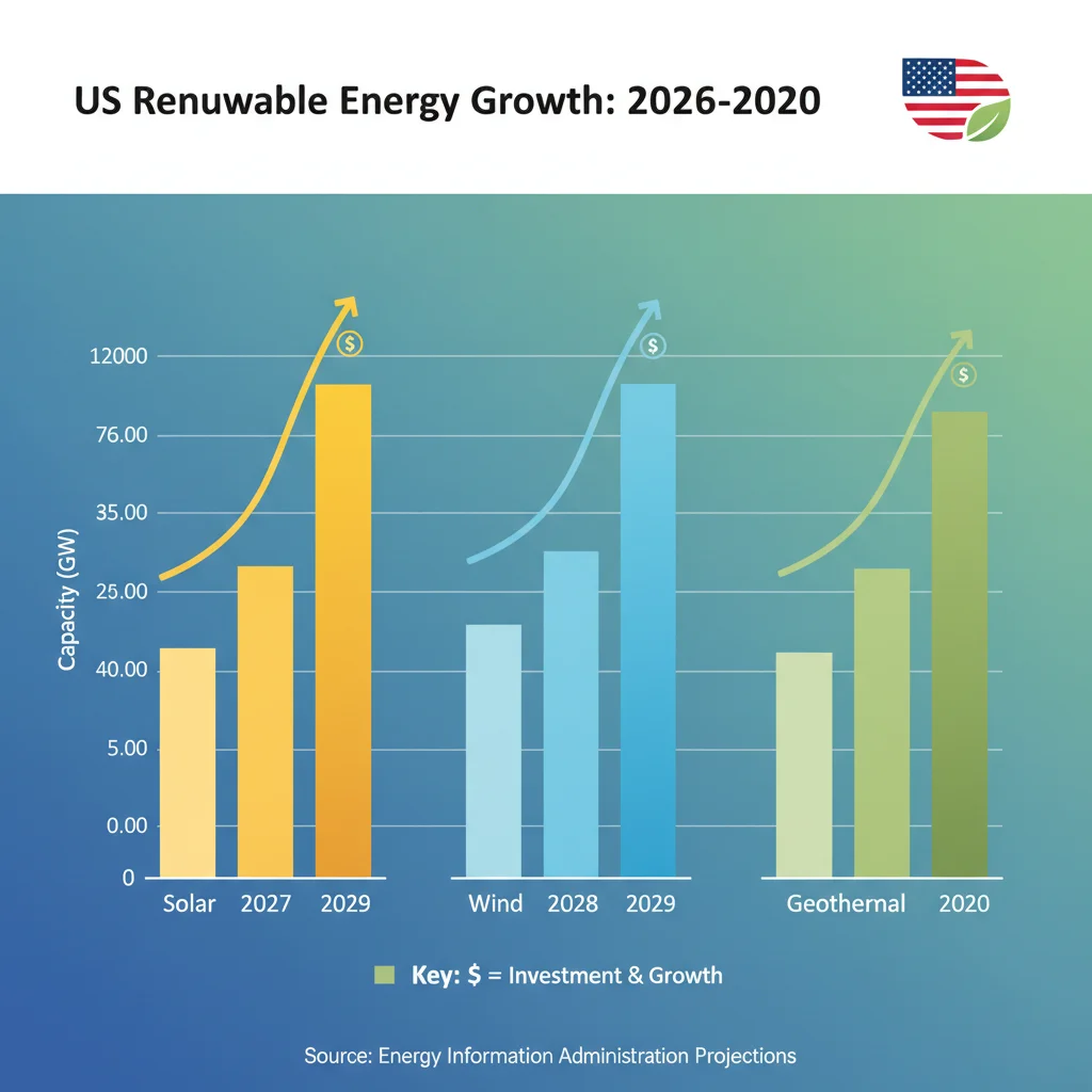 Infographic showing projected growth and investment in US renewable energy sectors.