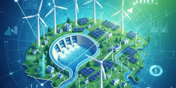 Illustration of renewable energy infrastructure across the US, symbolizing the impact of new energy policy.