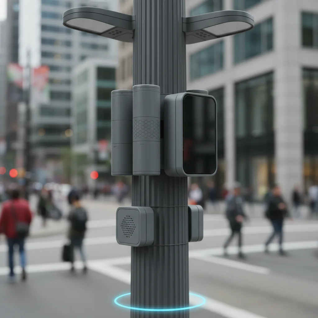 Small cell antenna integrated into urban lamppost for 5G densification