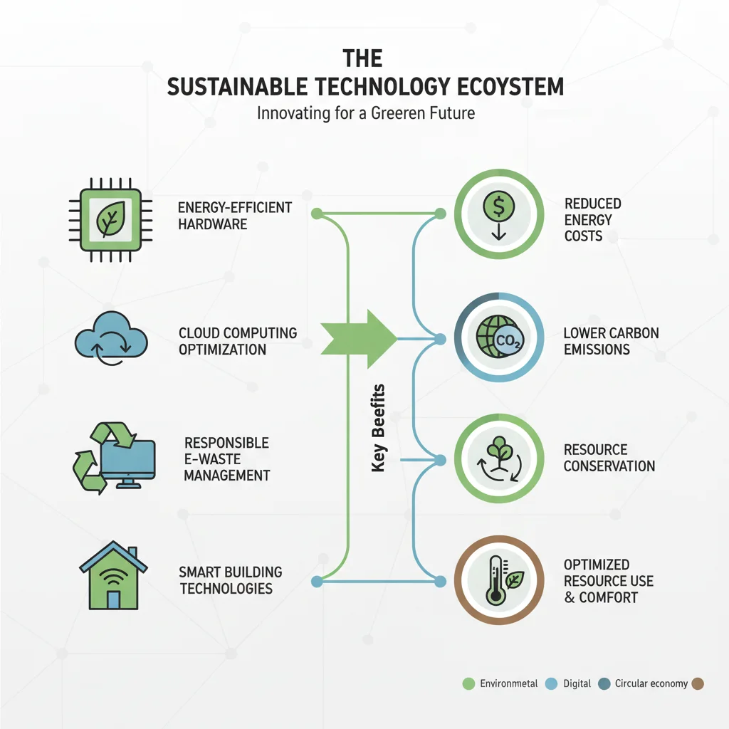 Infographic of sustainable technology strategies and their benefits