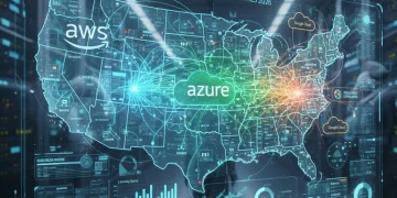 Illustration of cloud infrastructure over a U.S. map, symbolizing major cloud providers' reach and services for enterprise.