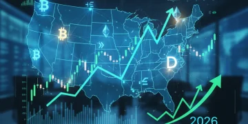 Strategic financial charts and US map indicating investment rebalancing for Q4 2026