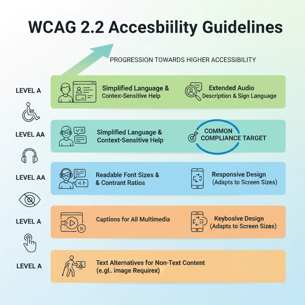 Infographic detailing WCAG 2.2 guidelines and accessibility levels