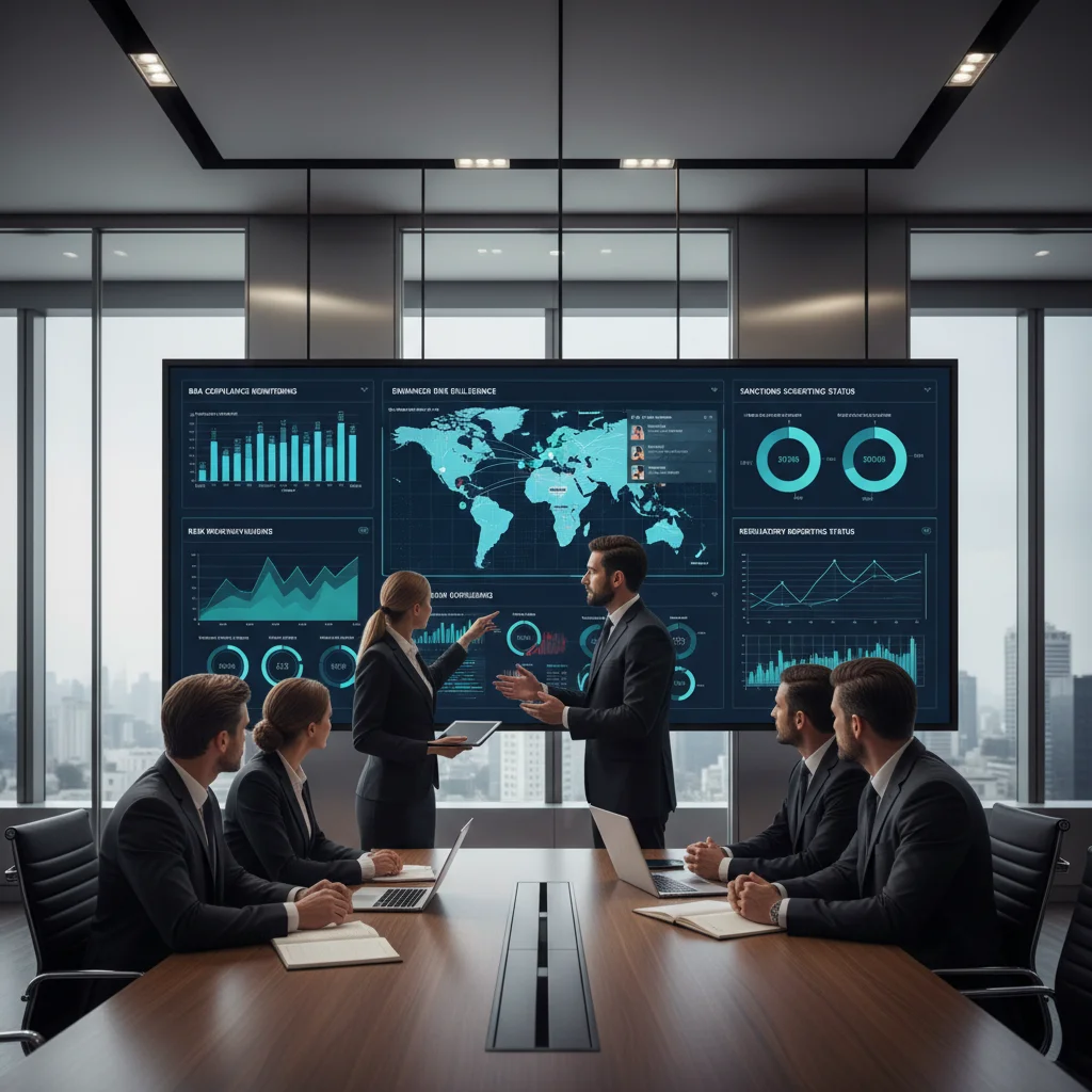 Financial professionals analyzing data for BSA compliance