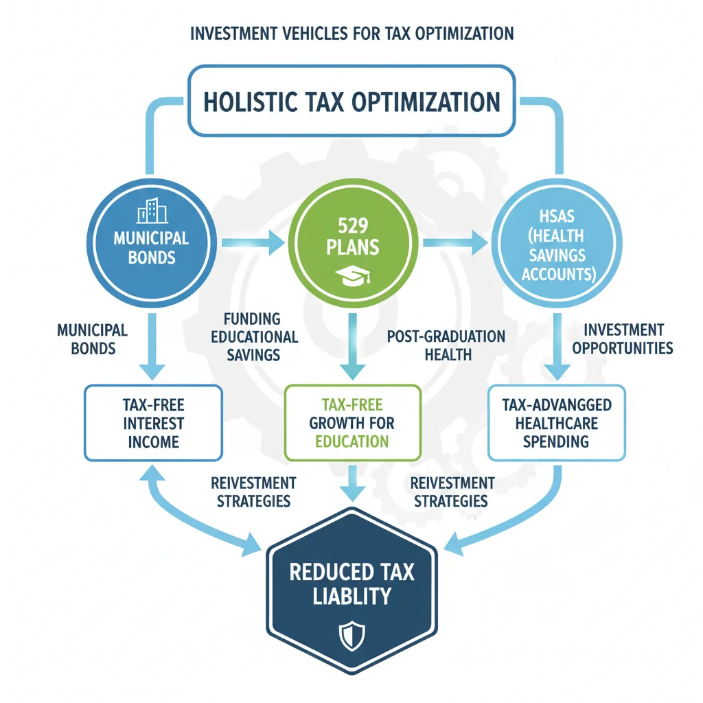 Diagram of interconnected tax-advantaged investment vehicles leading to reduced tax liability.