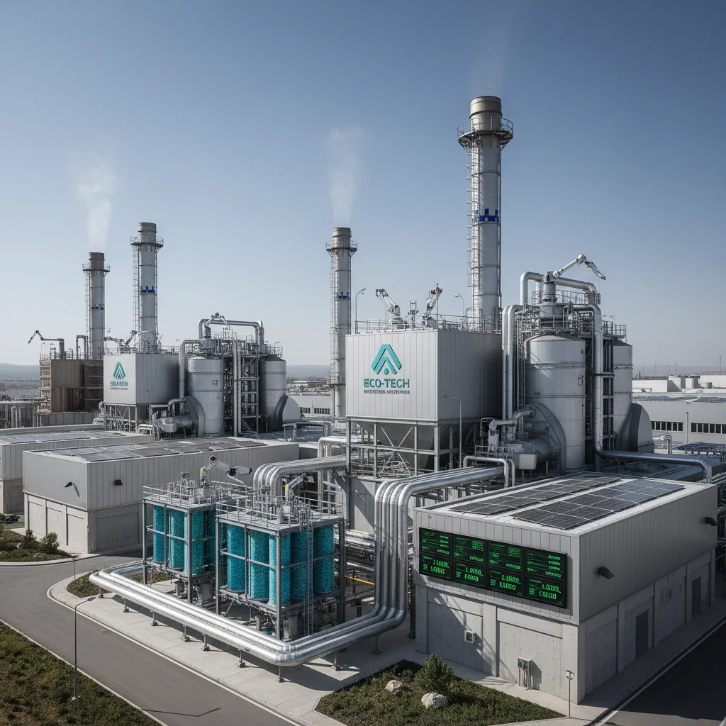 Industrial facility with advanced emissions control technology for EPA compliance.