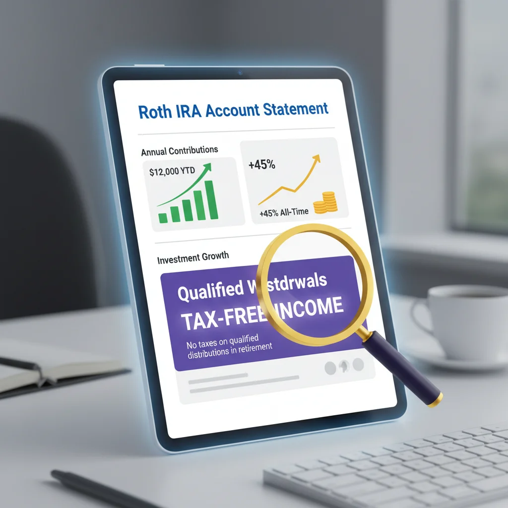 Illustration of a Roth IRA statement showing tax-free growth and withdrawals.