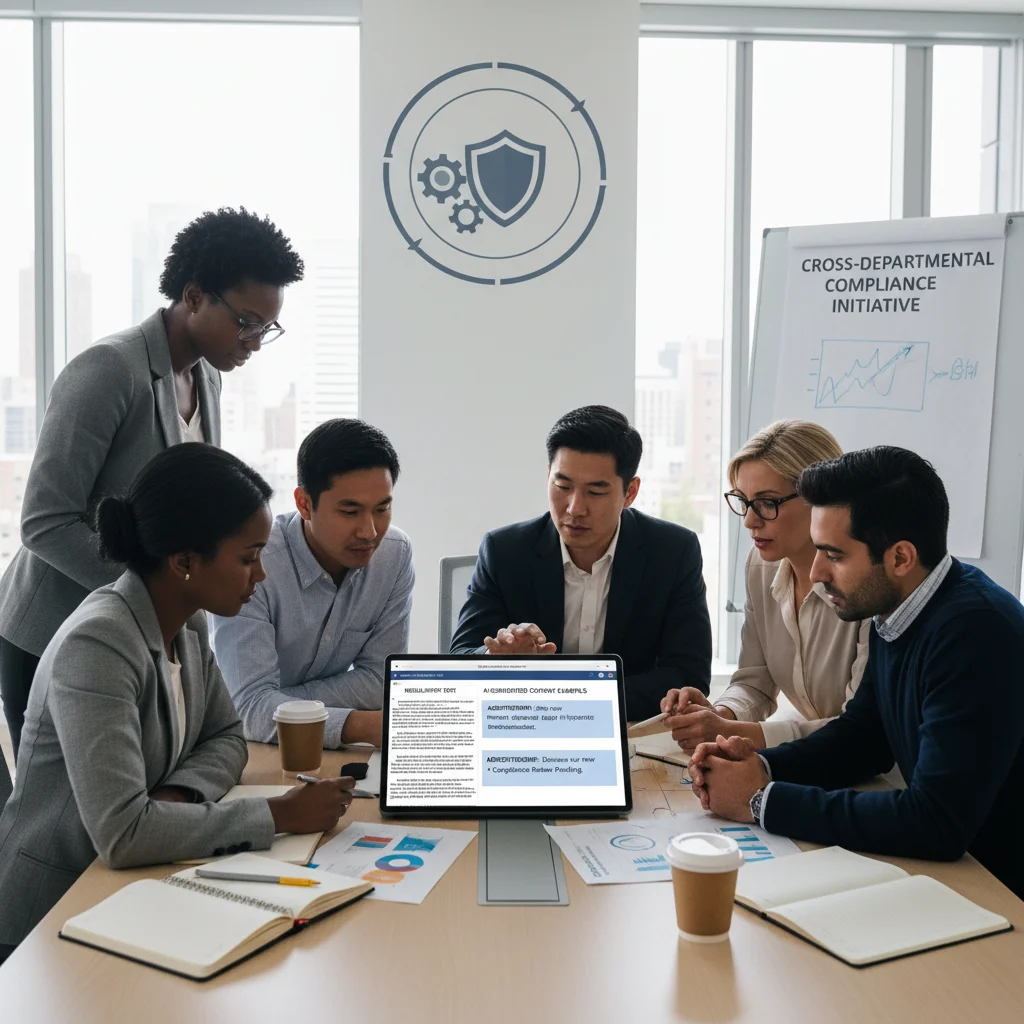 Cross-functional team collaborating on AI advertising compliance