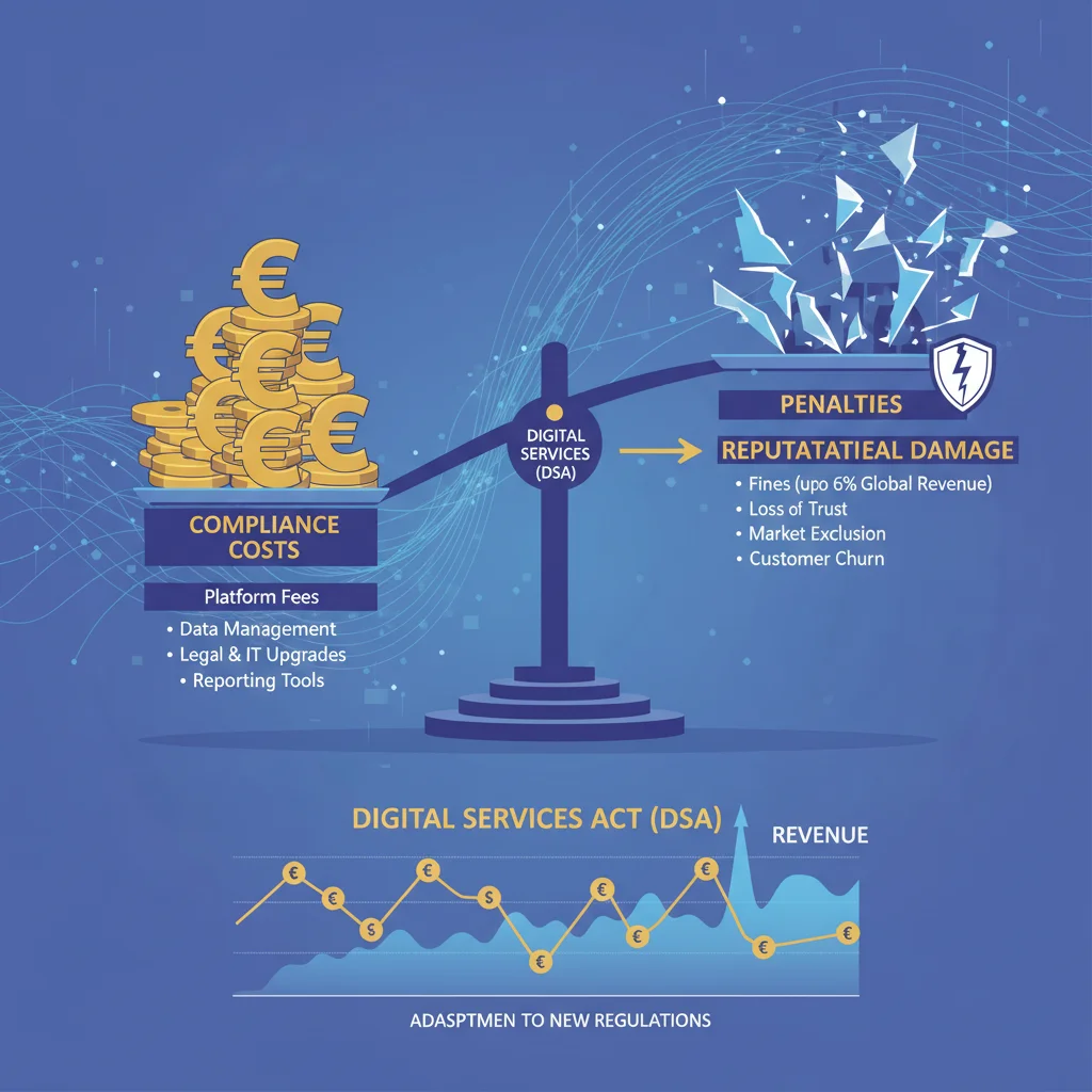 Financial impact of Digital Services Act on e-commerce, showing costs and potential penalties.