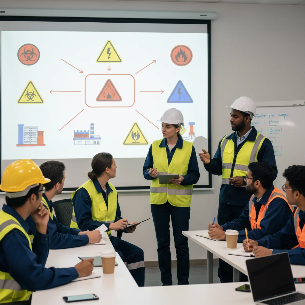 Employees engaged in an interactive hazard identification safety training