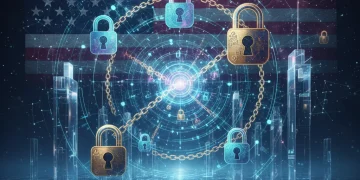 Illustration of post-quantum cryptography securing digital assets in the U.S.
