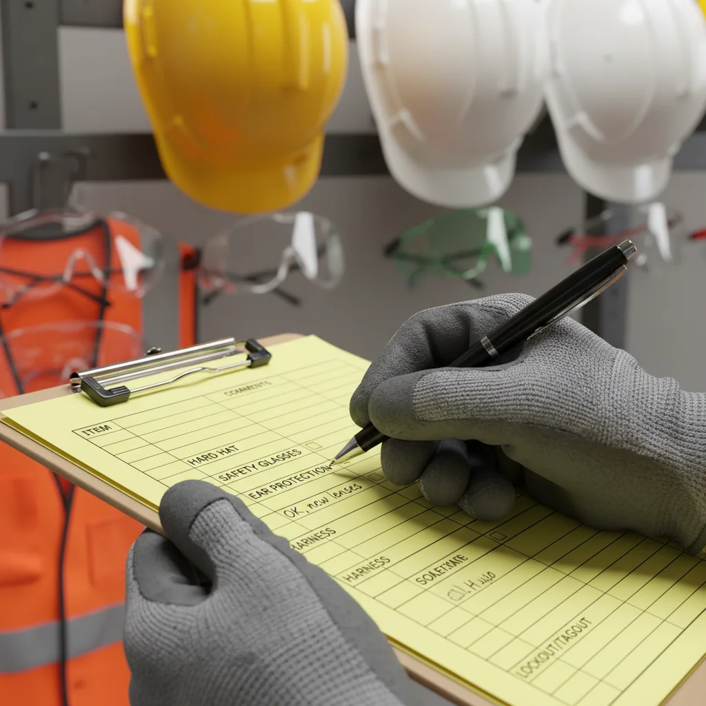Hand filling out a safety checklist for OSHA compliance