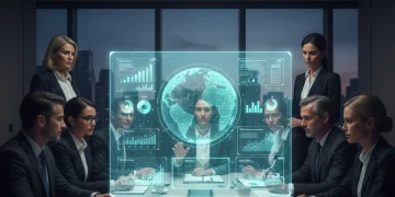Executives strategizing on SEC climate disclosure compliance with data visualizations