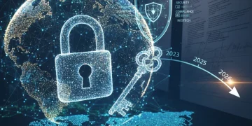 Digital lock on financial data network, symbolizing 2026 AML CFT compliance and security.