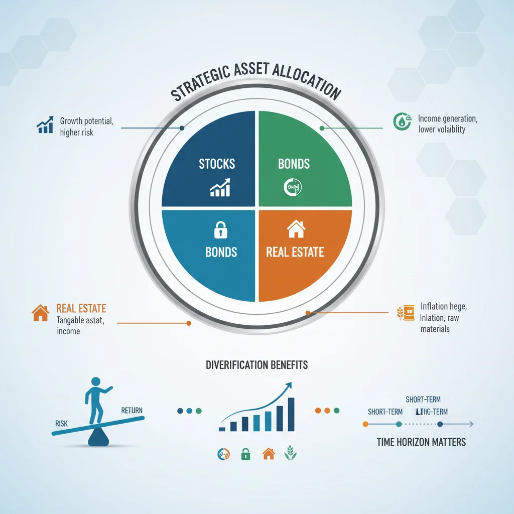 Infographic showing asset allocation across various investment types.