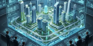 Futuristic city digital twin projection for urban planning