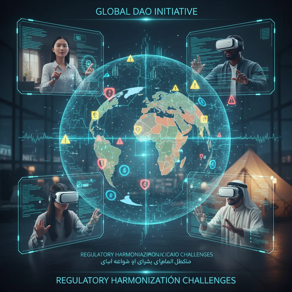 Global virtual team collaborating on blockchain for DAO governance