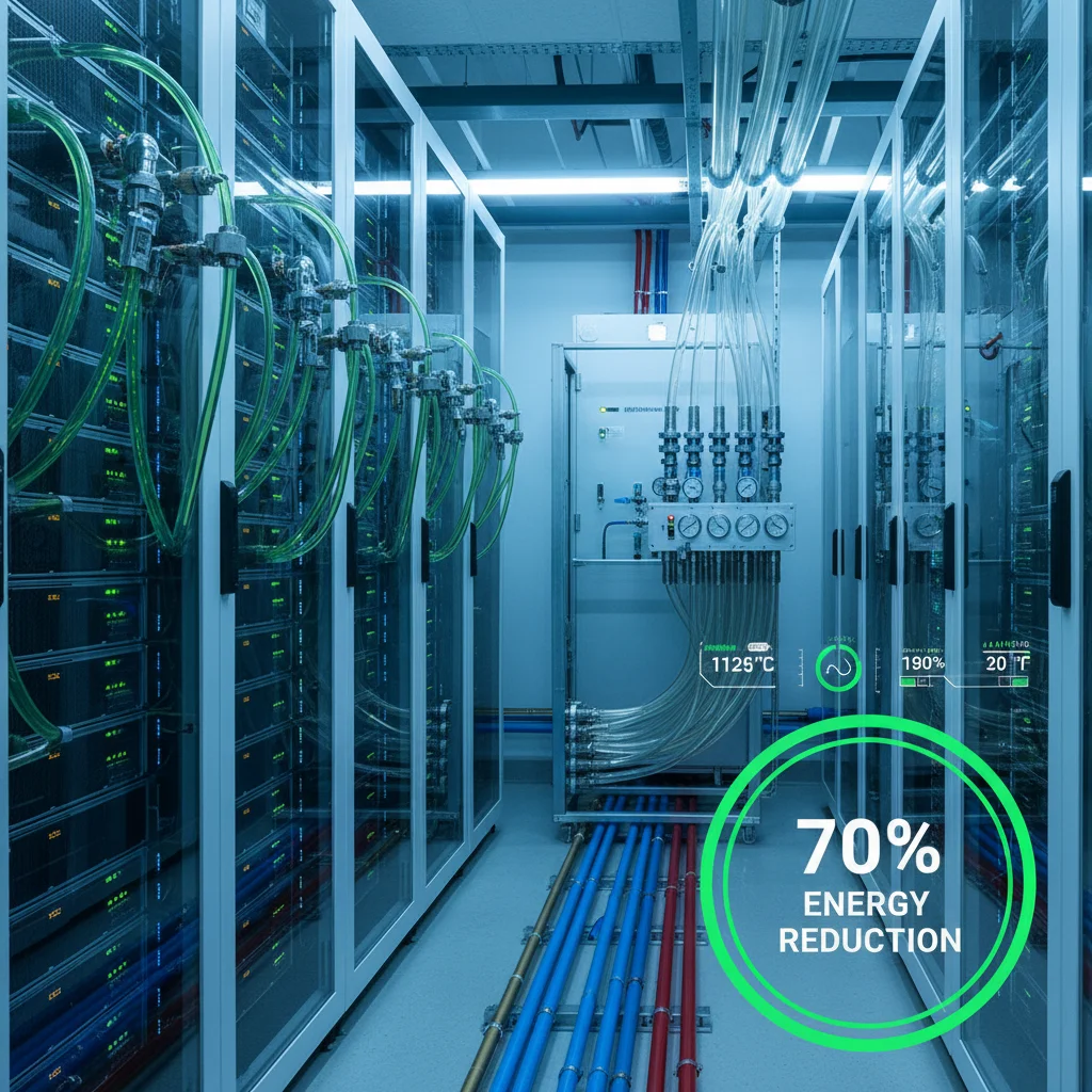 Liquid cooling system for server racks, demonstrating advanced and efficient data center cooling technology.