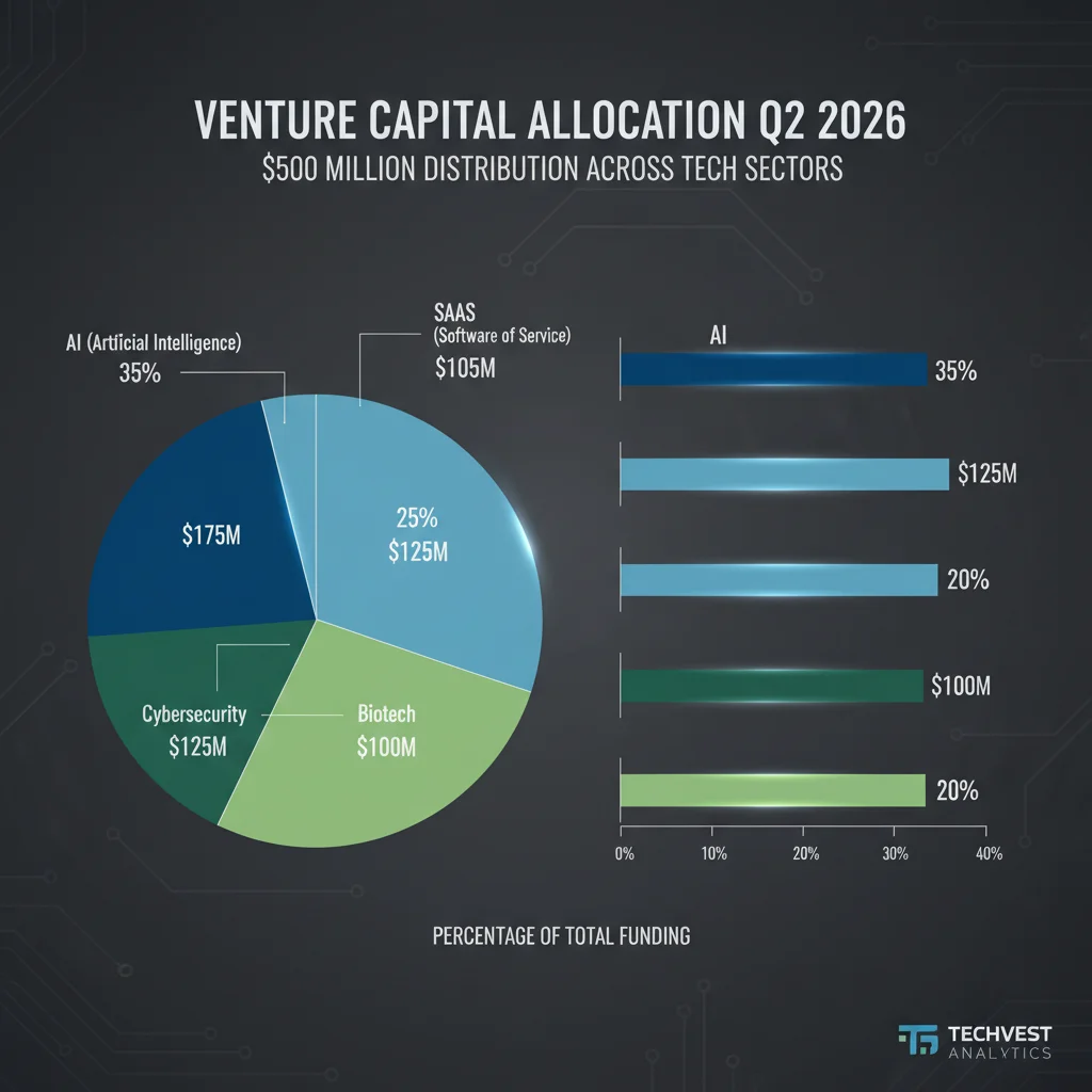 Infographic showing venture capital distribution across US tech sectors in Q2 2026.